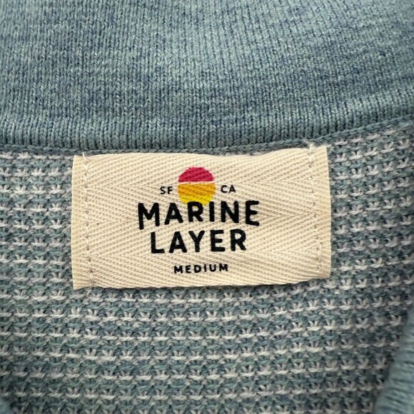 Marine Layer Wyatt Polo Shirt Mens M Blue Knit Merino Wool Blend Stretch Pocket - Picture 4 of 11